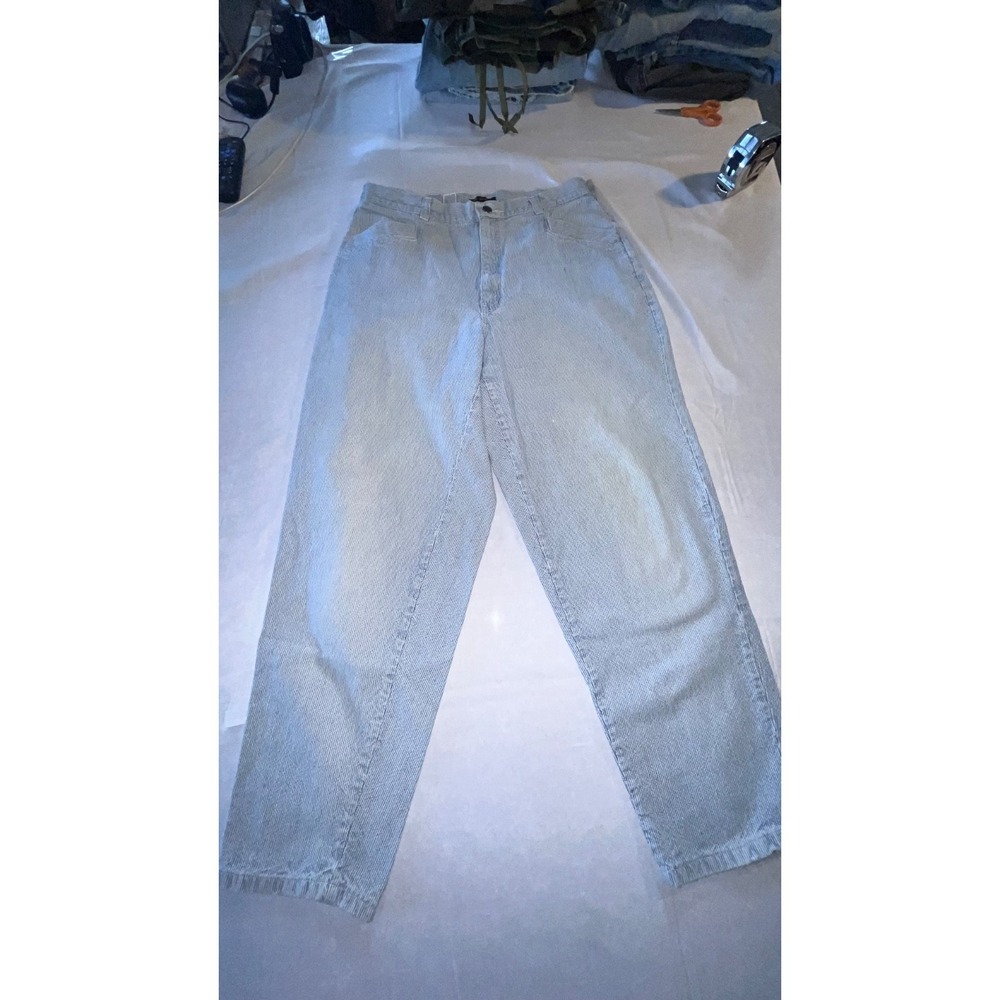 Vintage Props Pants Womens 14 USA Railroad Stripe High Rise Tapered Mom Jeans